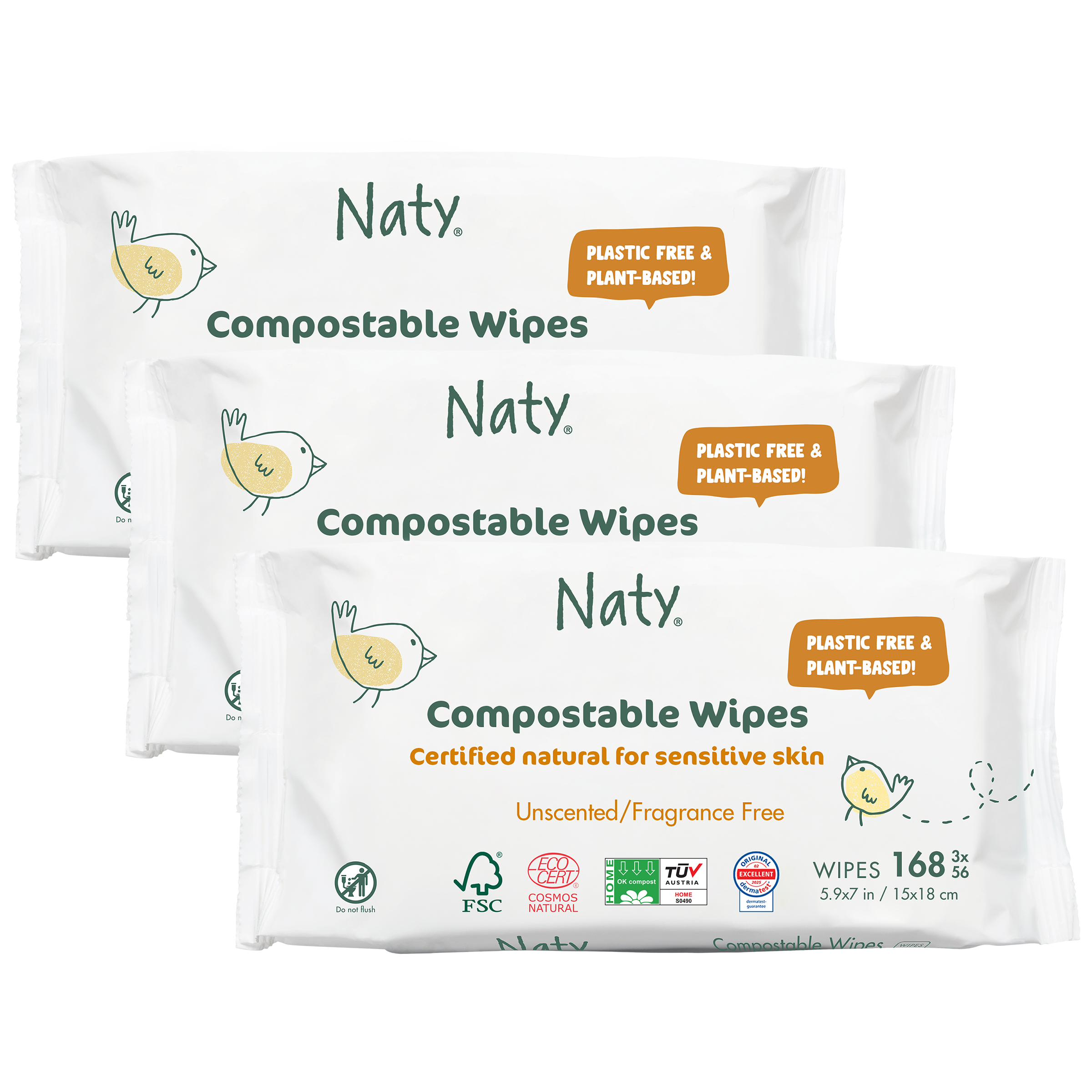 Compostable Wipes Triple Pack (168 wipes), , large, Eco by Naty