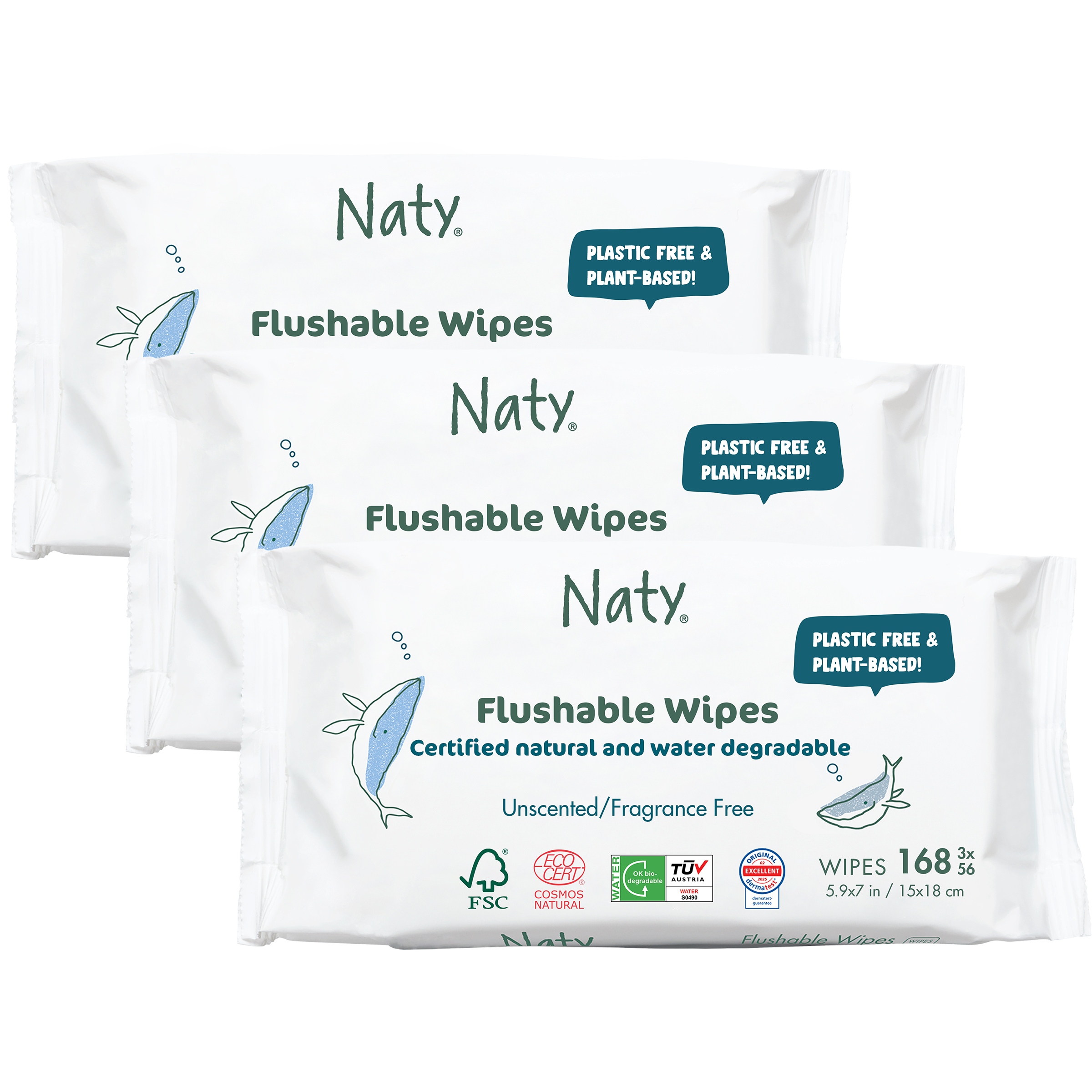 Flushable Wipes Triple Pack (168 wipes), , large, Eco by Naty
